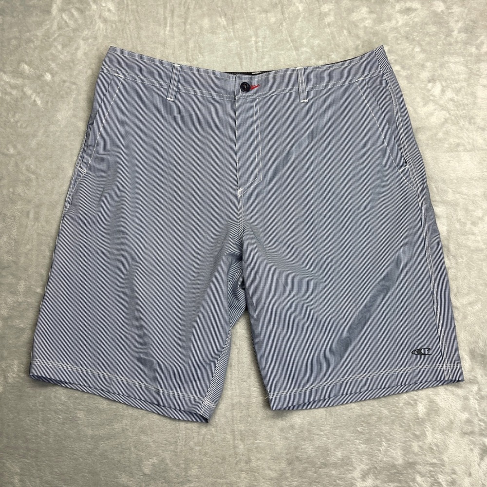 ONeill Hybrid Shorts Mens 38 Blue White Pinstripe Boardshorts Walkshorts Stretch